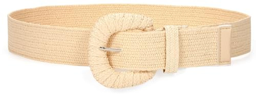 JASGOOD Straw Woven Elastic Belt for Women Fashion Boho Rattan Raffia Ladies Stretchy Waist Belts for Dress