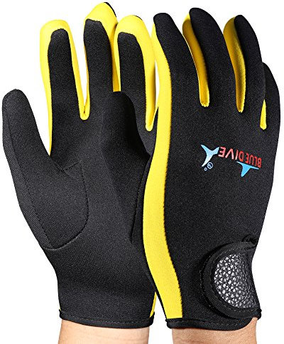 VGEBY Neoprenhandschuhe Damen, 1 Paar Tauchen Handschuhe Neopren Schnorcheln Kajak Surfen Wassersport Handschuhe(Black Yellow S)