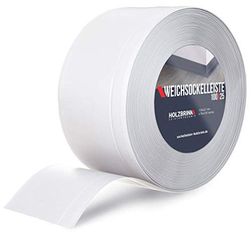 HOLZBRINK Weichsockelleiste PVC 100x25mm, 5 m | Wandleiste ohne Klebestreifen für Küche, Garage, Flur | Wandabschlussleiste PVC | Farbe: Weiß