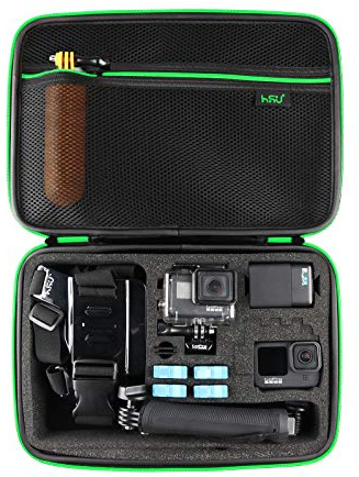 HSU Carrying Case for Gopro, Shockproof Travel Large Bag for Hero 13/12/11/10/9/8/7/6/5/4/3, and Other Action Camera Accessories(Green)