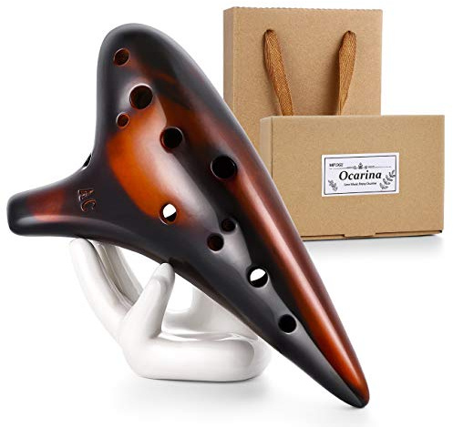 MIFOGE Ocarina 12 Hole Tones Alto C with Gift Wrapping Display Stand Neck Cord Protective Cover Song Book Strawfire Masterpiece Collectible Music Instrument Gift Idea For Beginner Musician