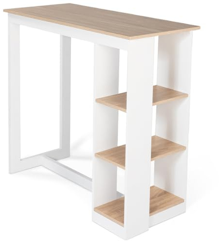 IDMarket - Table de Bar Barth 2 à 4 Personnes ajourée Bois Blanc et Plateau façon hêtre