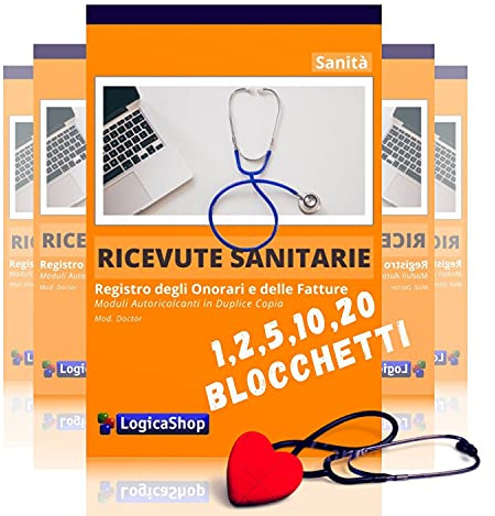 LogicaShop Blocchetto Ricevute Sanitarie Non Numerate, Bollettario Fatture in Duplice Copia Autoricalcante 50x2 (05)