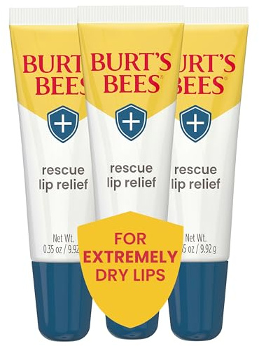 Burt's Bees Rescue Lip Relief with Shea Butter and Echinacea, 100% Natural Origin, 3 x 9.9 g, Moisturising, for All Skin Types