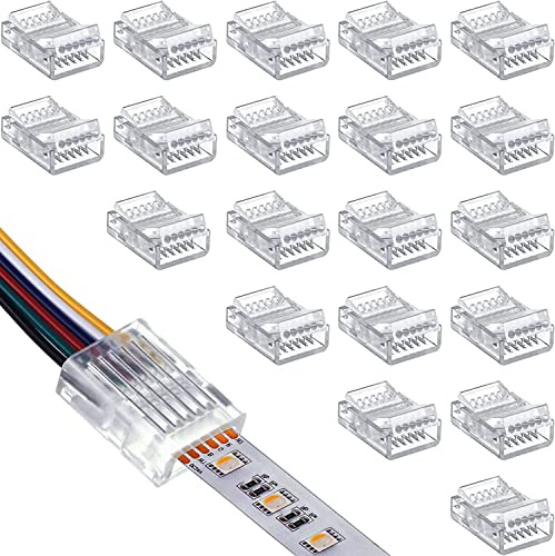 RUNCCI-YUN 20pcs 6Pin 12mm RGBWW Conector de Tira LED, Conector Rápido de Luz de Cinta Sin Soldadura para RGBWW RGBCCT Strip 12mm Ancho