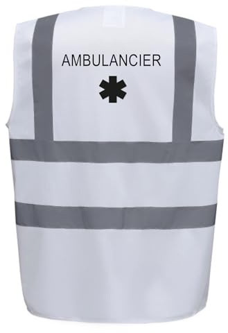 Line Shop Gilet de sécurité Blanc marquage dos Ambulancier (2XL)