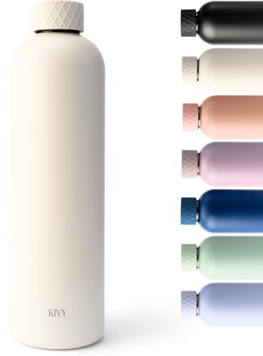 KIVY Isolierte Trinkflasche 1l Edelstahl - Auslaufsichere Thermosflasche 1l - Kohlensäure geeignet - Trinkflasche isoliert - Gym Flasche Sport - Thermo Wasserflasche Beige - Isolierflasche