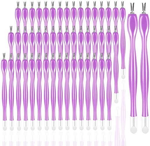 heemeei 50Pcs Nail Cuticle Trimmer Rubber Nail Cleaner, Plastic Handle Cuticle Knife, Double End Nail Dead Skin Fork Cuticle Pusher Bulk Nail Art Cuticle Remover Tools for Girls Women and Men-Purple…