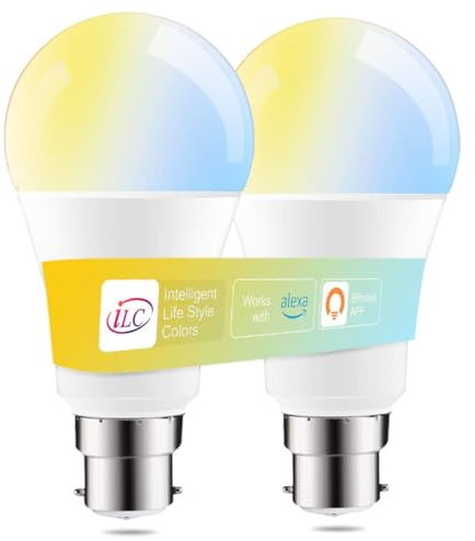 iLC LED Alexa Light Bulbs B22, Smart Bulb, Work with Alexa (Echo Devices Required), Bayonet 2700K-6000K Turnable (2 Packs)