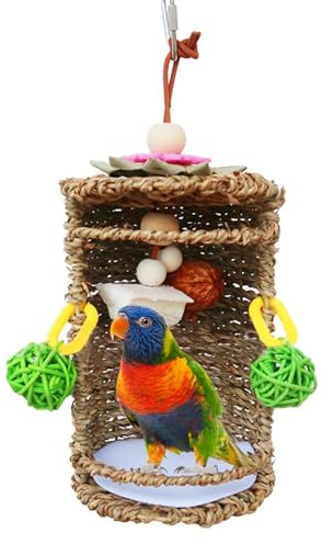 Uitseld Parrot Nest House | Seagrass Bird House,Seagrass Bird House Swing Nest, Breathable Parrot Sea Grass Tent for Finches Parrots Conures