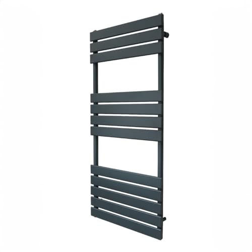 Vertical Towel Radiator Designer Flat Panel 1200mm x 500mm Bathroom Heated Rail Matt Anthracite Grey Central Heating Ladder Heater Wall Mounted Carbon Steel FREE Cleaning Brush Fixing Kit & Brackets