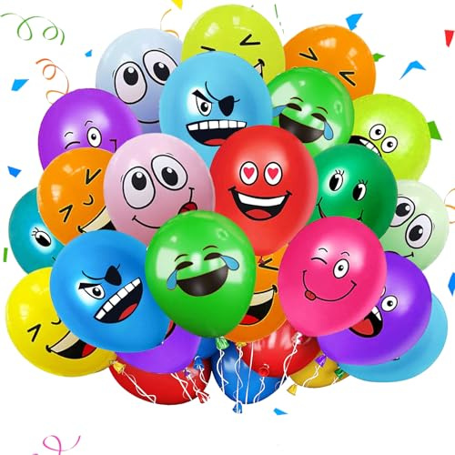 LUKIUP 50/100/101/200 Globos Emociones, 12 Pulgadas Globos Smiley Coloridos, Divertidos Emoticones para Baby Shower Fiesta Cumpleaños Carnaval Deco Niños Niñas (50)