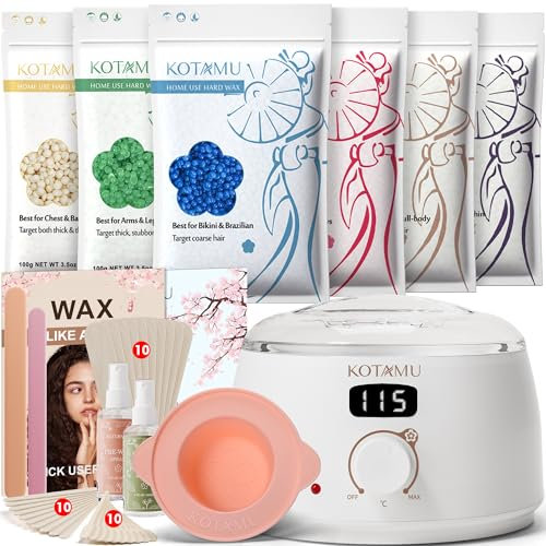 KOTAMU Waxing Set Professionelles, Digitaler Wachswärmer zur Heisswachs Haarentfernung, 600g Wax, 44 Zubehör, Silikonschale und -Stab, Den Einsatz im Heimsalon für Frauen und Männer