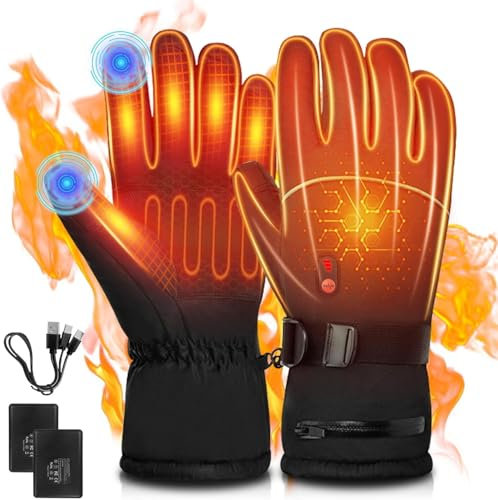 Beheizte Handschuhe für Herren Damen 5000mAh*2 Akku 3 Einstellbarer Temperatur Thermo Handschuhe Winter Warm Skifahren Jagen Angeln Reiten Radfahren Camping Wandern Motorradfahren (M/L)