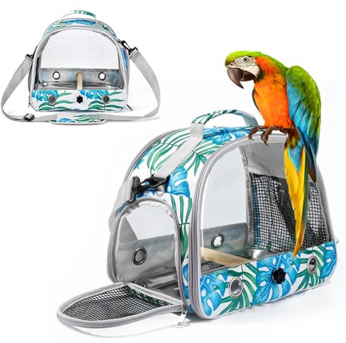 Vogeltransportbox mit Sitzstange, Vogeltransportbox mit Bodenschale, atmungsaktiver Vogelkäfig, Papageienkäfig mit praktischem seitlichem Reißverschlussfenster, tragbare Haustiertransporttasche
