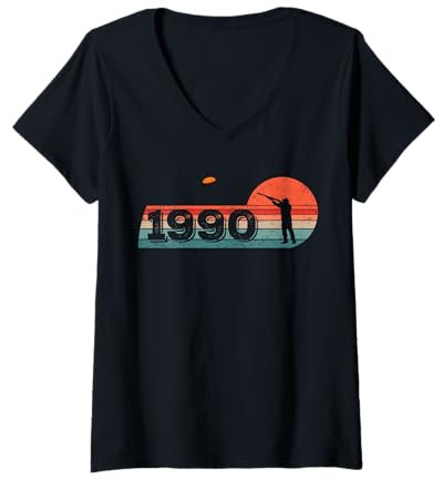 Damen Jahrgang 1990 Tontauben Geburtstagsshirts Tontaubenschießen T-Shirt mit V-Ausschnitt