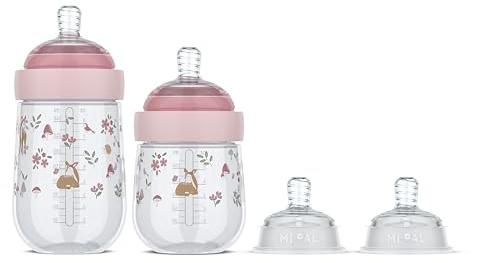Mepal - Starterset babyflasche Mio Little Dutch - 3-teilig - Anti-Kolik Babyflaschen - Spiralförmiges Design verhindert Verstopfungen - Medizinisches Silikon - Fairy Garden