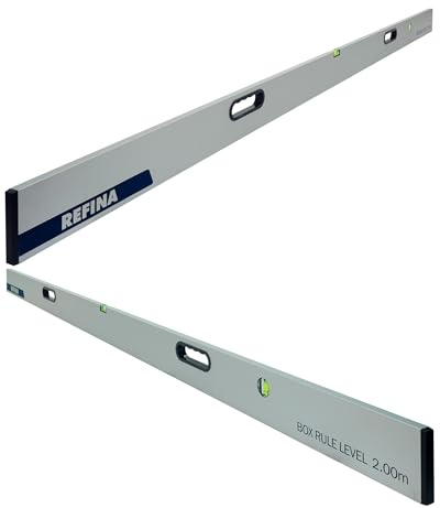 REFINA 6'7 (2.00m) Box Rule Level with 2 Handle Grips, Horizontal & Vertical Spirit Level Vials - 100 x 18mm Slim Box Section Profile for Walls & Floors - Lightweight & Durable Aluminium Construction