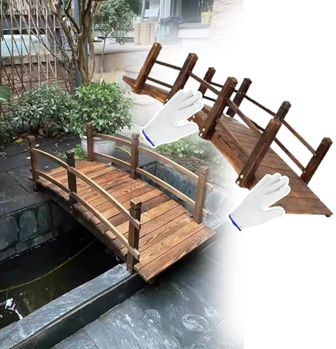 Japansk trädgårdsbro – rustik 1,8 m fotbro för utomhusdammar gångvägar och stigar – lätt att montera trädgårdsdekor med skruvar – perfekt för landskapsarkitektur