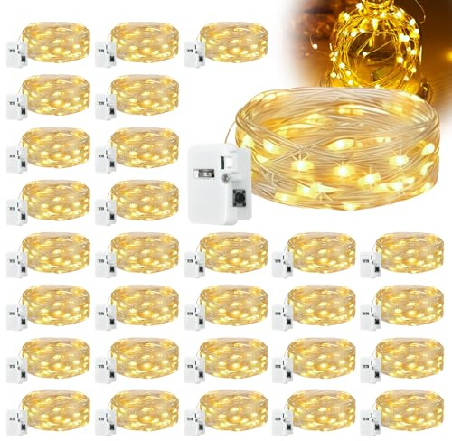 Mini-ljusslinga med batteri 30 stycken, 2 m 20 LED-ljuskedja med batteridriven, 3 lägen mikro ljuskedjor, vattentätt batteri koppar trådljuskedja för fest semester flaska gör-det-själv dekoration