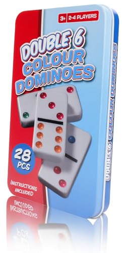 Navoys Double 6 Dominoes Tin Gift Set 28 Pieces - Colour Domino Games for Children & Adults, Dementia Activities, Pub Game, Travel Size Design, Arithmetic Skills (Coloured Dominoes)