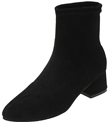 Generisch Botas por encima de la rodilla para mujer, botas de tiburón, moda de invierno para mujer, botines de tacón bajo, deslizantes en la parte superior alta, cómodas, Negro , 42 EU