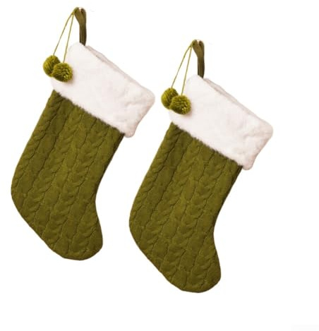 2pcs Knit Christmas Stockings. Wool Holiday Decor. Red Green White. 23x35cm. Fireplace Hanging Socks for Fireplace Christmas Holiday Party Decoration(Green)