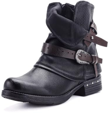 Pogolino Botines para mujer con tachuelas, con cremallera, planos y cómodos, 2520
