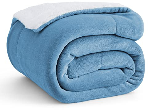 Sängsäck Vändbar flanell/Sherpa filt 150x200cm - Extra mjuk 100% mikrofiber 90 säng filt - Himmelblå plysch filt