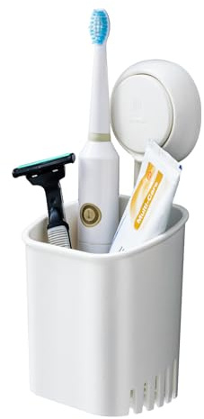 LEVERLOC Brosses à Dents Electrique, Supports de Brosse à Dents, Ventouse, sans Perçage, Rangement Amovible Étanche pour Brosse à Dent et Dentifrice, Blanc
