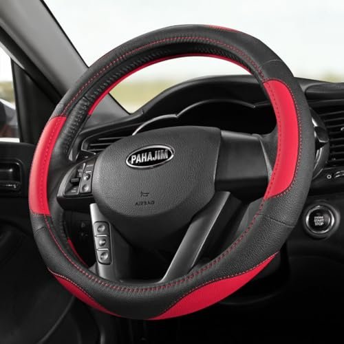 Pahajim Rattöverdrag i Läder, Andningsbart Antihalk, Sportiga Kurvor Utan Lukt Universal 15 Tum Microfiber Leather Car Steering Wheel Cover för Bil