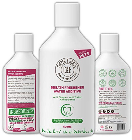 C&G Pets Breath Freshener Water Additive 500ml | 100% Natural | Anti Plaque Anti Tartar | Removes Bad Smell | Fresh Smelling Mouth Wash | Best For Dog
