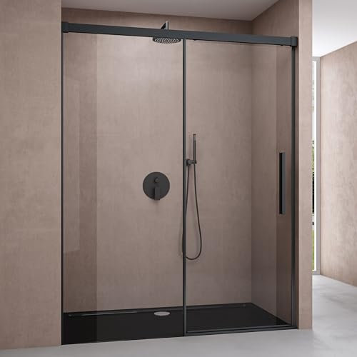 doporro Duschtür Nischentür dusche Duschabtrennung Duschkabine 140x195cm Duschwand schwarz ESG-Sicherheitsglas Duschabtrennung Soft-Close Klarglas inkl. Nano-Beschichtung Teramo12K