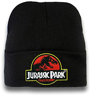 Logoshirt®️ Jurassic Park I T-Rex I Logo I Bonnet en Laine I Hiver I Femme & Homme I Brodé I Noir I Design Original sous Licence