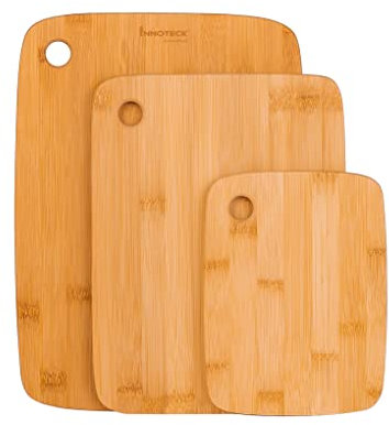 Innoteck Essentials 3pc Bamboo Cutting Board Set – Natural Chopping Serving Lightweight Kitchen Home – Different Sizes