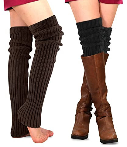 PHOGARY 2 Pairs Winter Leg Warmers for Women, Thigh High Over Knee Footless Socks, Crochet Knitted Long Boot Cuffs, Boot Topper, Leg Cuffs, Boot Warmers Gift for Girls