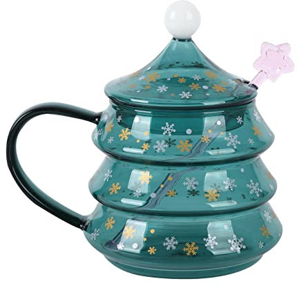 TSLBW Christmas Coffee Mug Cute Christmas Tree Mugs Glass Coffee Mug Tea Cup Milk Cup with Lid 400ml Christmas Decoration, MONICA-X219