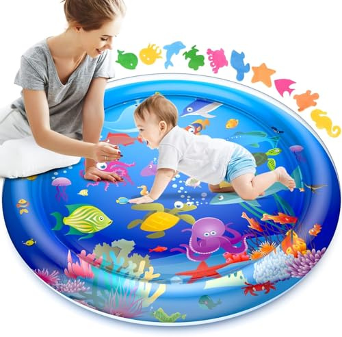 Faburo 40 X 40 Large Tummy Time Water Mat for Babies, XL Baby Water Play Mat, Infant Water Sensory Baby Tummy Time Play Mat for 3 6 9 12 Months Toddlers (40in XL)