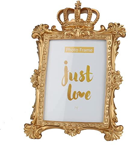 NIDONE Cornice Fotografica Corona d'oro Cornice da Tavolo in Resina barocca Cornice Vintage per Cartolina Ritratto opere d'Arte Foto di Famiglia (27x18,5 cm)