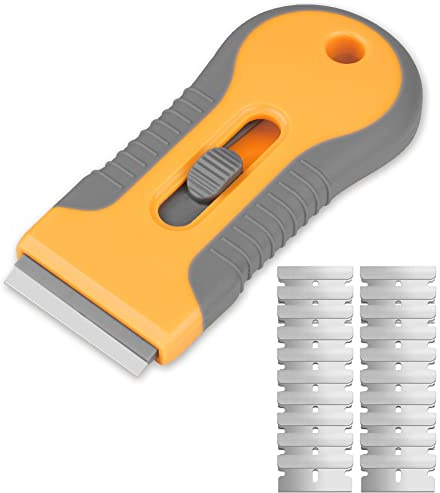 Ainiv 1 Pieza Rasqueta Vitrocerámica de 1 Cabeza, con 20 Acero Carbono Cuchillas Repuesto, Rascador Multiusos de Limpieza para Raspar Etiquetas, Pegamento, Pegatinas, Calafateo y Tinte