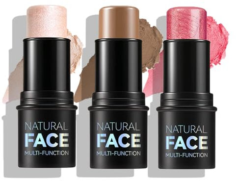 Contour Highlighter Blush Sticks, 3Pcs Contour Stick Set Long Lasting Cream Contour Stick Waterproof Highlighter Makeup Stick Blush Stick Bronzer Wand For Cheeks & Lips Makeup Set Gift (2+3+4, 3pcs)