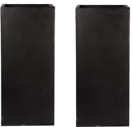 IDEALIST Set of 2 Small 50cm Tall Black Reinforced Stone Square Planter | Garden Planters with Drainage Holes 21 W21 H50.5 cm, 11 litres