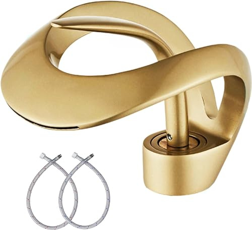 Brass Waterfall Faucet Core Elegant Single Hole Bathroom Vessel Sink Unique Contemporary Vanity for Tall Swan Faucet Gold