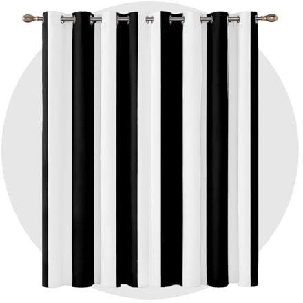 Black and White Striped Home Decor - Striped Curtains for Bedroom Living Room - Geometric Minimalist Blackout Curtains 46 x 54 Inch (Width x Drop) 2 Panels, Modern Stripes Eyelet Curtains & Drapes