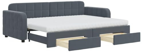 vidaXL Tagesbett, Ausziehbar Schlafsofa mit Schubladen Matratzen, Bettsofa Gästebett für Schlafzimmer Wohnzimmer, Sofa Bett Ausziehbett, Dunkelgrau 80x200 cm Samt