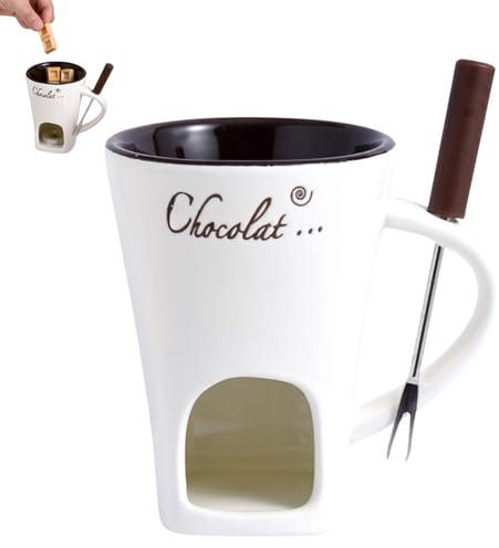 Ohphnt Tazón Fondue, Tazón Fondue Chocolate, Chocolate Fondue Chocolate, Juego De Fondue De Chocolate De Cerámica, Taza para Fondue De Chocolate con Tenedor, Taza para Derretir Chocolate