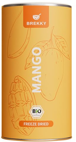 BREKKY – Gefriergetrocknete Mango BIO – 100% natürliche Früchte ohne Zuckerzusatz – extra knusprige gefriergetrocknete Mango – vegan, ballaststoffreich & fruchtig-intensiv – Gesundes Topping & Snack