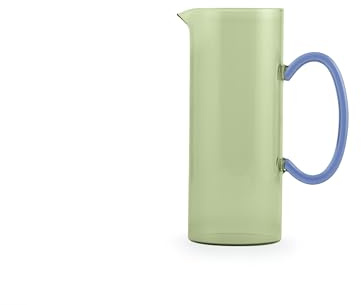 H&H – Caraffa in Vetro Borosilicato Colorata 1,3 L – Verde con Manico Blu – Lavabile in Lavastoviglie
