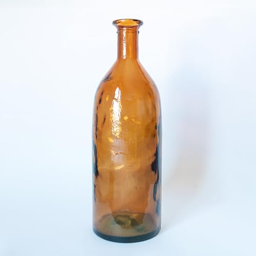 THE GLASS COMPANY Jarrón Alto de Vidrio, Diseño Mediterráneo Moderno, 35 cm, Decorativo para el Hogar o Exteriores, Acabado Liso (Ambar)