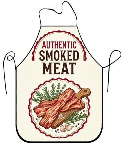 Delantal rústico vintage de carne ahumada para cocinar, auténtico delantal culinario para barbacoa, barbacoa de verano al aire libre, trabajo de chef, Blanco, 24x31 Inch